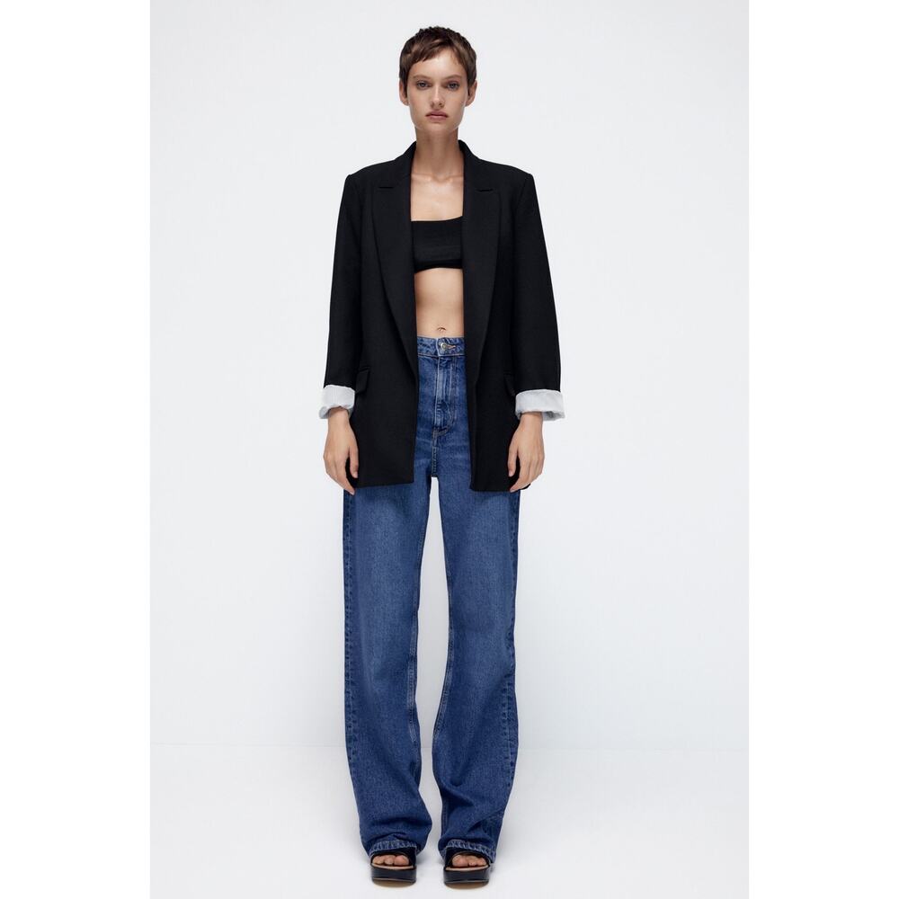 NEW Zara Printed Cuff Blazer in Black Size‎ XS